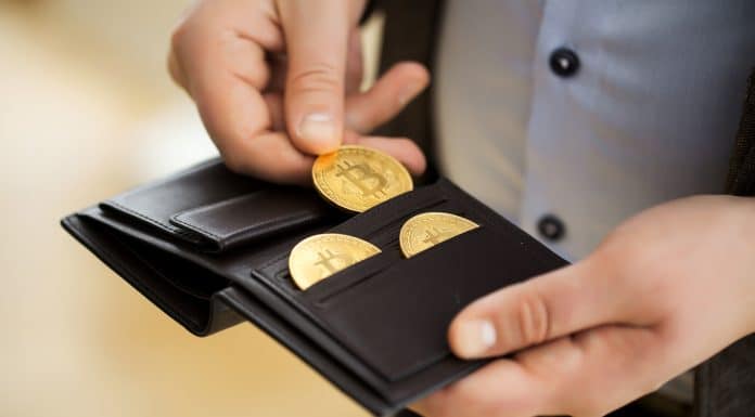 Pessoa guardando Bitcoin em carteira