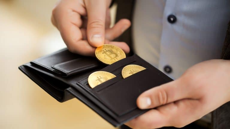 Pessoa guardando Bitcoin em carteira