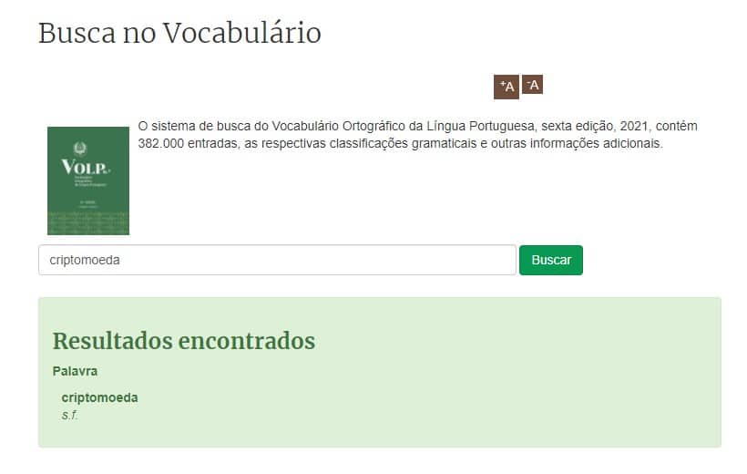 Resultado de busca por Criptomoeda no Vocabulário Volp