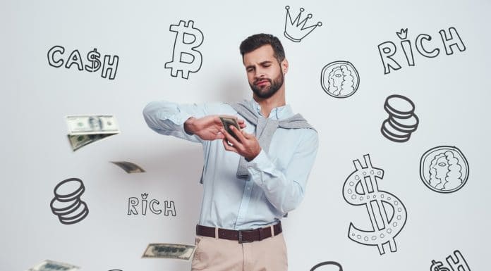 Riqueza de Bitcoin e homem rico