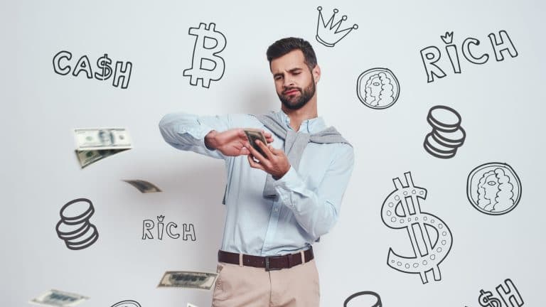 Riqueza de Bitcoin e homem rico