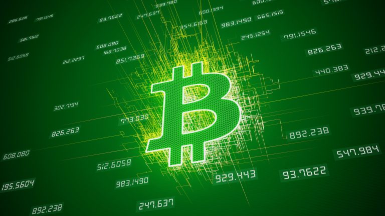 Símbolo do Bitcoin com fundo verde
