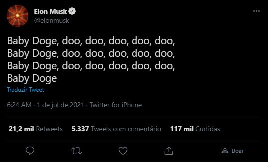 Elon Musk cantou Baby Doge