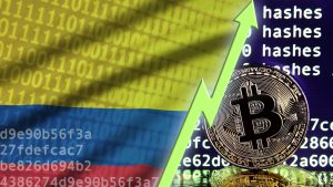 Bandeira da Colômbia, código de software e símbolo do Bitcoin