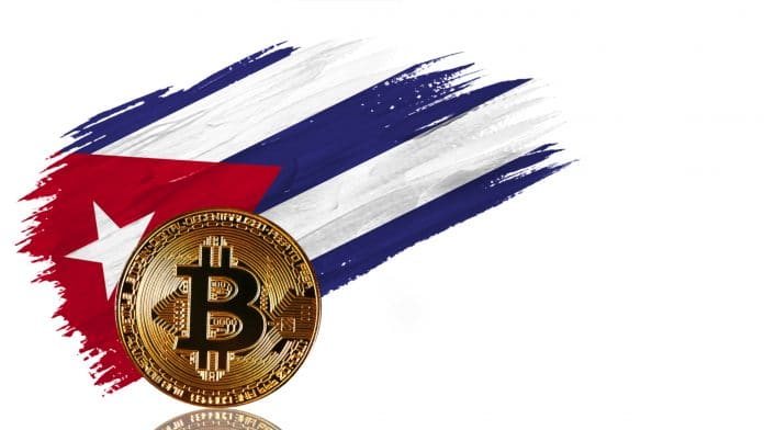 Bitcoin e bandeira de Cuba