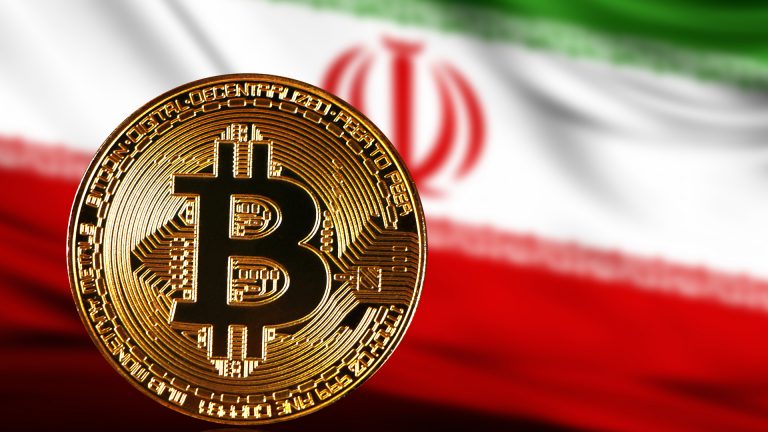 Bitcoin e bandeira do Irã