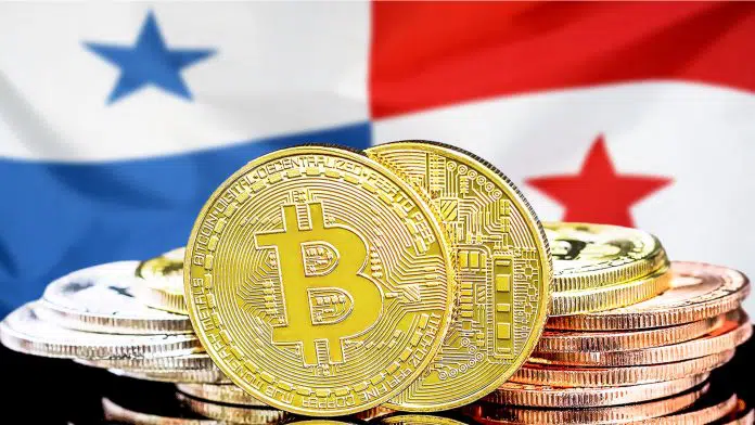 Bitcoin e bandeira do Panamá
