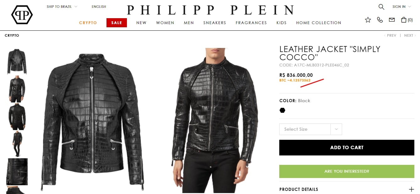 Jaqueta da Philipp Plein a venda por 4,12 Bitcoins ou R$ 836 mil