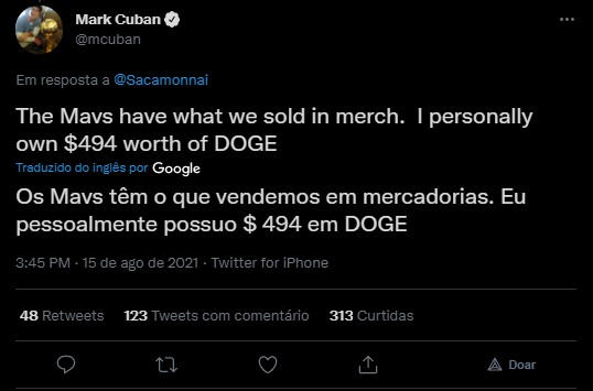 Mark Cuban tem apenas 494 dólares de Dogecoin