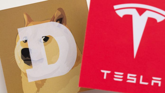 Símbolos da Dogecoin e Tesla