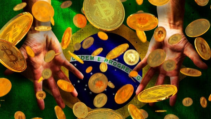 Chuva de Bitcoin e Bandeira do Brasil
