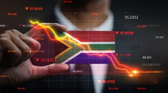 Gráfico de queda na África do Sul, sinal de crise autorização