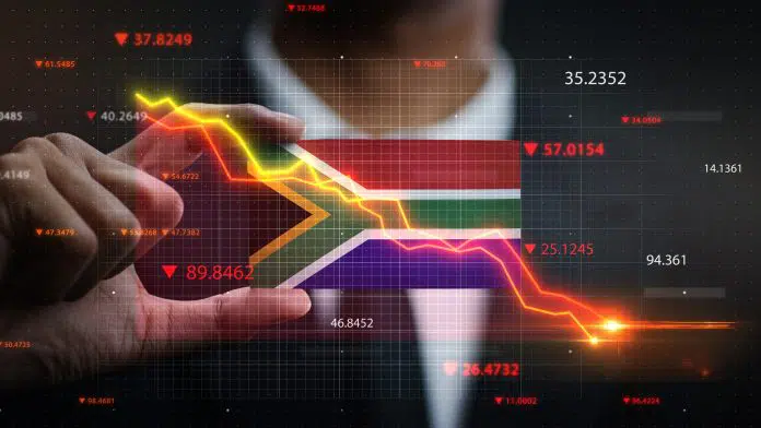 Gráfico de queda na África do Sul, sinal de crise autorização