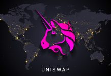 Símbolo da Uniswap em mapa mundial