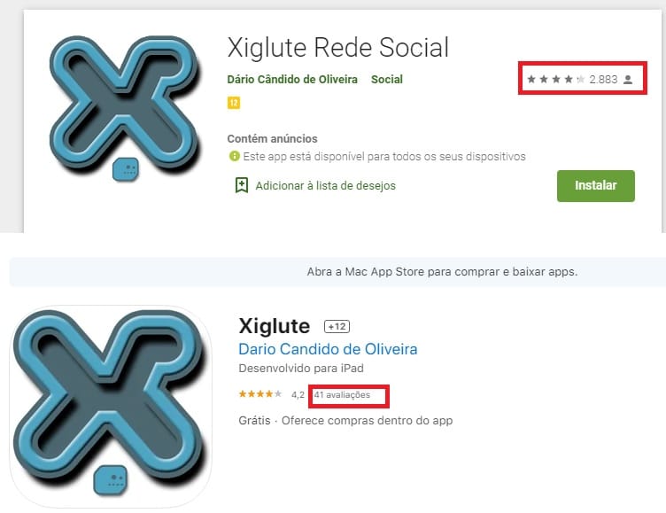 Aplicativo da rede social Xiglute está disponível em lojas oficiais, mas com poucos usuários