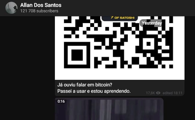 Allan dos Santos coloca imagem de carteira de Bitcoin para receber doações de apoiadores