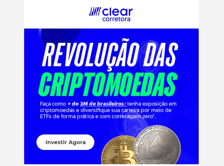 Clear Corretora convida clientes para chamada Revolução das Criptomoedas