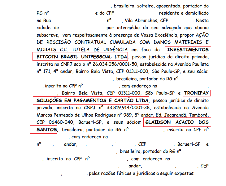 Glaidson Acácio dos Santos é processado por cliente da Investimentos Bitcoin, que citava TroniPay
