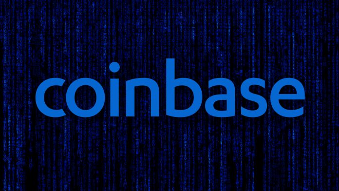 Logo da corretora Coinbase em um ambiente de segurança cibernética