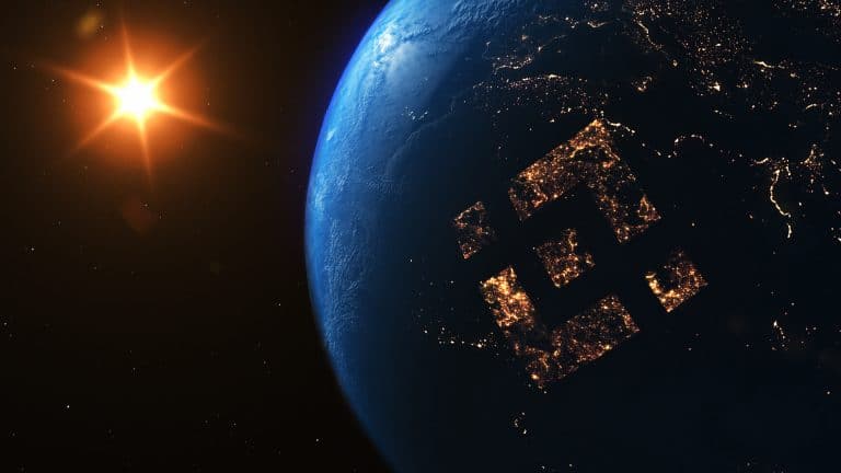 Mapa do mundo com símbolo da Binance