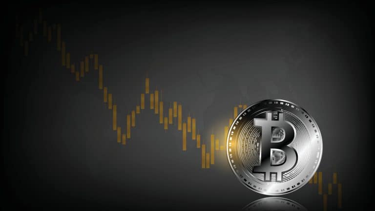 Moeda digital em gráfico de preço operando em queda