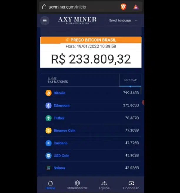 Axy Miner usa imagem do Cointrader Monitor para colocar preço do Bitcoin em seu site