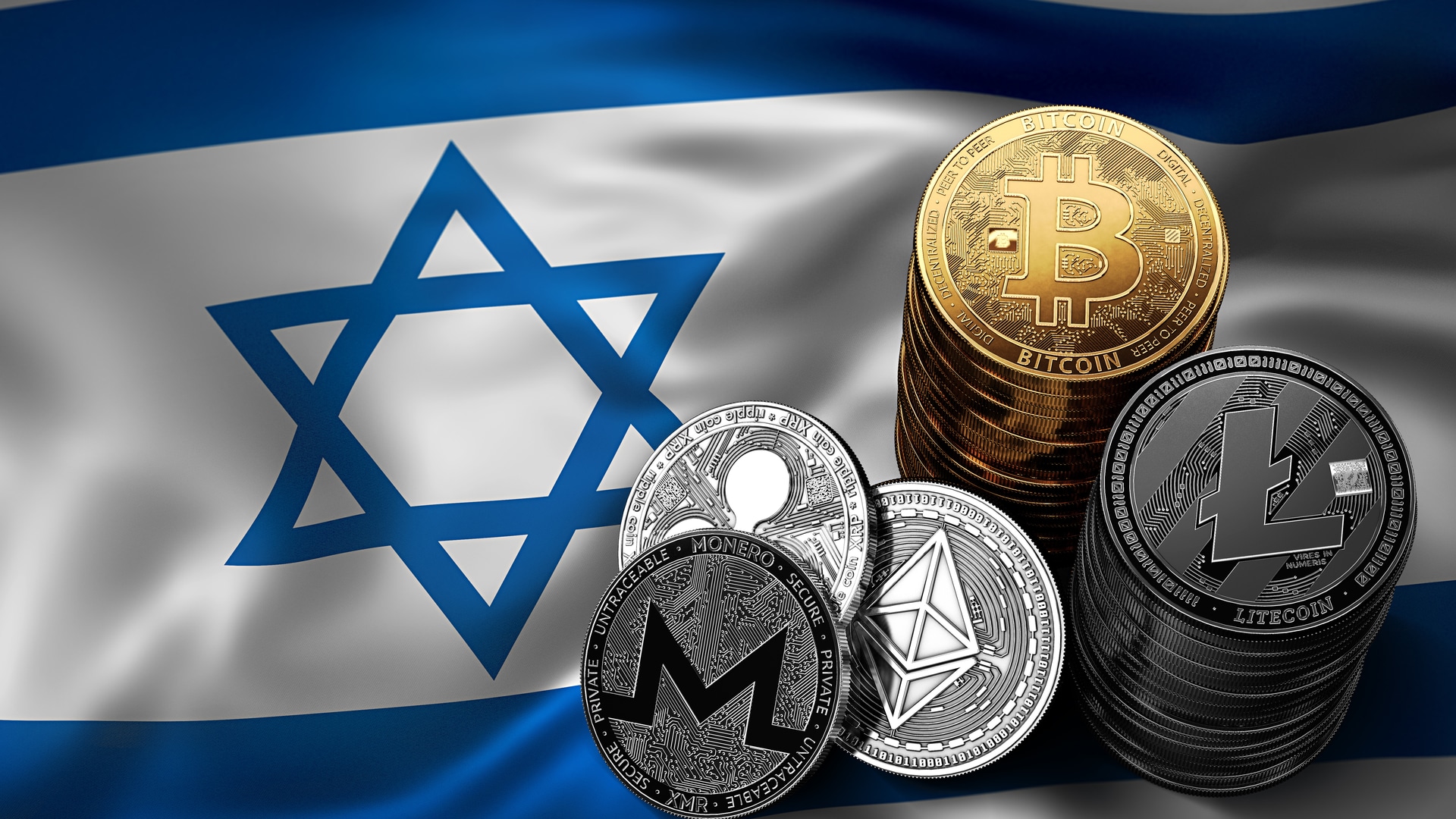 Bandeira de Israel e criptomoedas