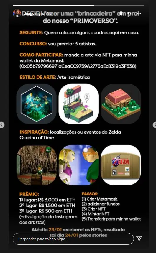 Primo Rico promove competição de NFTs para artistas com premiação em Ethereum