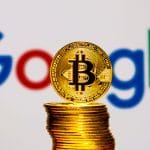 Marca do Google e moeda de Bitcoin