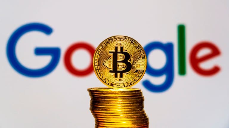 Marca do Google e moeda de Bitcoin