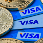 Cartão da Visa com moeda física de Bitcoin