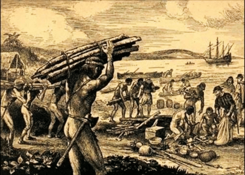 As trocas entre os indígenas e os exploradores portugueses são conhecidas como escambo, pois os indígenas não possuíam dinheiro e trocavam os itens de interesse diretamente.