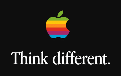 Campanha de marketing da Apple. Desde a sua criação a Apple buscou se diferenciar das outras empresas de tecnologia.