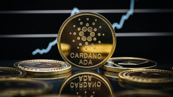 Criptomoeda Cardano com gráfico ao fundo