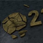 Moeda de bitcoin quebrada em meio a data de 2022