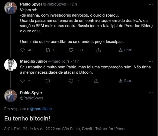 Pablo confirma ter Bitcoin após seguidor lembrar a ele que análise não foi legal