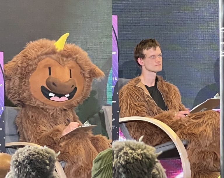 Vitalik Butein vestido de unicórnio em evento