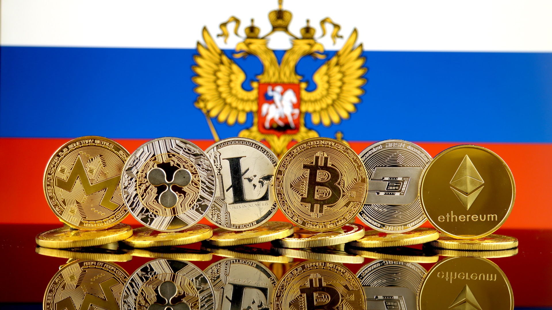 Bandeira da Rússia e criptomoedas