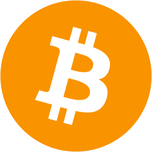 A marca “oficial’ do bitcoin, com o ₿ e a cor laranja.