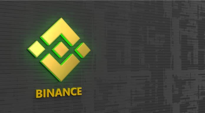 Corretora Binance com símbolo em verde e amarelo