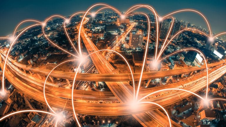 Rede descentralizada em cor laranja Bitcoin