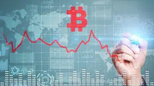 Análise de compra e venda de Bitcoin apontando em gráfico em queda