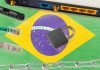 Cadeado, corrente e aparelhos de rede na Bandeira do Brasil