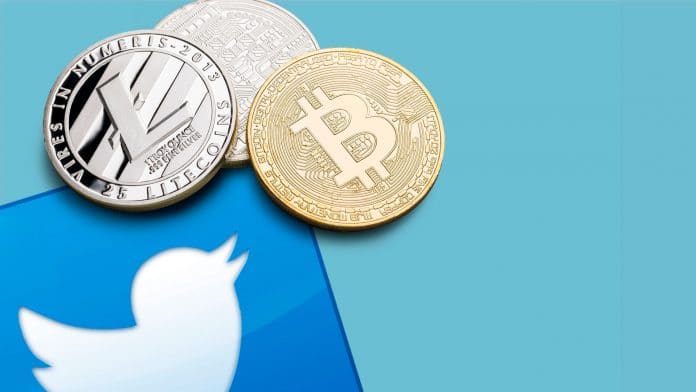 Passarinho do Twitter ao lado de criptomoedas.