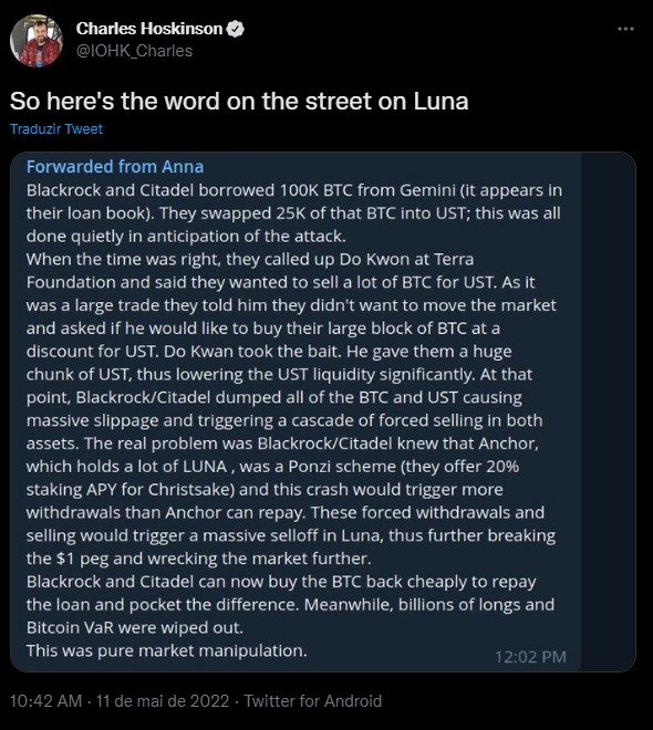 Cardano co-founder says LUNA crash was caused by a BlackRock and Citadel trade