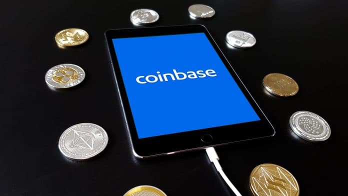 Criptomoedas em volta de aplicativo da corretora Coinbase