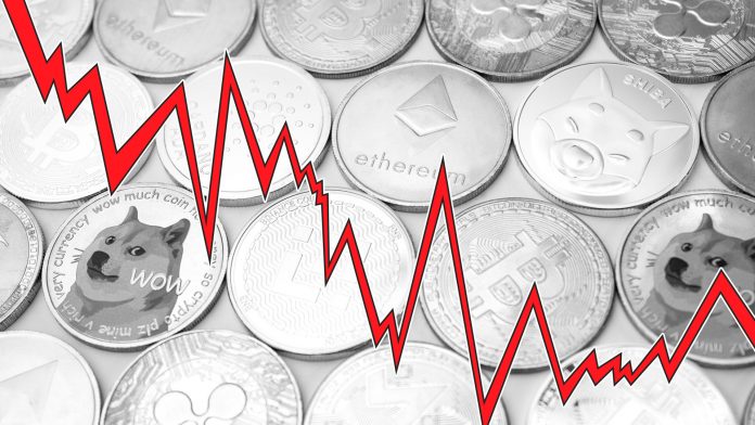 Criptomoedas em queda.