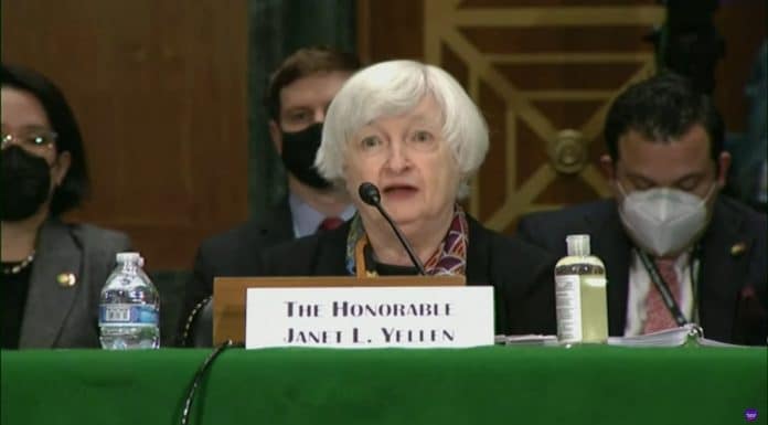 Janet Yellen, secretária do Tesouro dos EUA, falando sobre a stablecoin TerraUSD (UST), no congresso americano.
