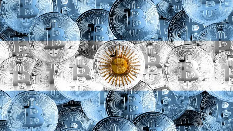 Bandeira da Argentina com Bitcoin