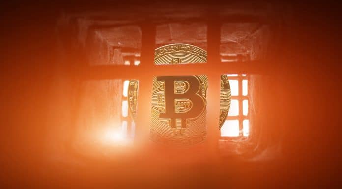 Bitcoin em janela quadrada de prisão